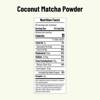 Coconut Matcha Powder nutrition facts - Belly Mood
