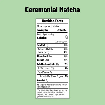 Ceremonial Matcha nutrition facts - Belly Mood
